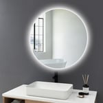 Miroir de Salle de Bain Dimmable 70cm Rond Miroir Mural Lumineux avec Interrupteur Tactile - Éclairage Blanc Froid 6500K - Meykoers