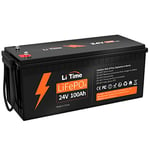 LiTime Batterie 24V Lithium 100Ah, Batterie LiFePO4 avec 100A Protection BMS et 4000-15000 Cycles Profonds,Maximale 2560W, sans Entretien Parfait pour Camping-Car, Système Solaire, Bateaux