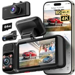 REDTIGER 4K 3 Channel Dash Cam 5G WiFi Built-in GPS, Included 64GB Card, 2160P+1080P+1080P Front and Rear Inside, Loop Recording, Triple Car Camera with 3 Inch Screen, IR Night Vision, Parking Mode