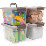 Citylife 4 Packs Plastic Storage Box with Lids Storage Boxs with Handle Clear Stackable Storage Boxes 5L, 27.8 x 19.5 x 16.4cm, Grey