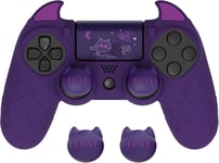 Protection Manette Pour Ps4 Avec Capuchon Joystick,Housse Coque De Protection Pour Ps4 Pro Avec Thumbsticks Caps,Silicone Skin Cover Pour Ps4 Slim-Violet(Édition Démon)