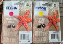 Genuine Epson 603 Magenta & Yellow, Starfish Ink Cartridges, FREE POST, Exp 2026