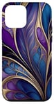 Coque pour iPhone 12 mini Majestic Bloom – Art floral abstrait violet foncé et bleu