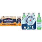 San Pellegrino Italian Tastefully Light Sparkling Orange Canned Soft Drink 12 x 330ml | 64k Cals per Can & San Pellegrino Sparkling Natural Mineral Water 6x1L