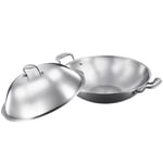 SOGA 3-Ply 38cm Stainless Steel Double Handle Wok Frying Fry Pan Skillet with Lid - Frying Pans - WokTRIFPG38