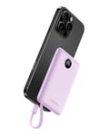 Power Bank Fast Charging PD 22.5W WeeFancy 10000mAh Portable Charger With Built in Cables Small Battery Pack USB C with 3 Outputs ＆ 3 Inputs Mini Powerbank Compatible with iPhone Samsung (Purple)