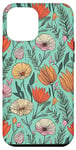 Coque pour iPhone 14 Plus Boho Orange Vert Fleurs Motif Floral N1