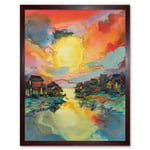 Atmospheric Clouds Over Mono Lake Fishing Village at Dawn Modern Watercolour Painting Art Print Framed Poster Wall Decor 12x16 inch