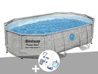 Kit piscine tubulaire ovale Bestway Power Steel SwimVista avec hublots 4,88 x 3,05 x 1,07 m + Kit d'entretien Deluxe