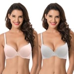 Curve Muse Soutien-Gorge Push up (Un Bonnet supplémentaire) décontracté Convertible avec Armatures-Gris Clair,Rose-85F