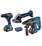 Bosch - Pack de 3 outils 18V (GSR55/GBH21/GWS7) + 2 batteries 5Ah + chargeur + coffret L-BOXX- Gris