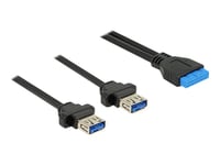 Delock - Usb-Kabel - 19-Pins Usb 3.0-Plugg (Hunn) Til Usb-Type A (Hunn) Panelmonterbar - 80 Cm - Svart - For P/N: 95234