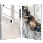 FINTIE Coque pour iPad Air 13 Pouces 2024 M2 - [Rangement de Stylet] Coque Arrière Transparente Claire, Étui Antichoc avec Bord en TPU Housse Pliable Sommeil/Réveil Auto, Marbre Nuageux