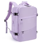 HOMIEE Sac à Dos de Voyage, Sac à Dos Cabine Imperméable pour 15,6" Ordinateur Portable, Sac a Dos Voyage Avion Antivol avec Port de Charge USB, Sac à Dos Bagage à Main Femme & Homme, Violet