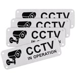 JIZZU 4Pcs Mini CCTV in Operation Sign 15cm x 5cm, CCTV Signs Outdoor Indoor Waterproof Security CCTV Signage Warning Signs Self Adhesive Sticker Safety Sign for Door Wall or Window