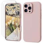 GOODVISH 3 IN 1 for iPhone 16 Pro Max Case 6.9 inch, Upgraded Camera Protection, 2 Pack HD Screen Protector, Liquid Silicone Anti-Scratch Shockproof Gel Rubber Non-Fingerprint Phone Case, Sand Pink