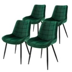 Lot de 4 chaises salle à manger en vert foncé velours pieds acier noir 120 kg