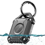 Airtag Holder, IP68 Waterproof Apple Air Tag Keyring,Hard TPU Airtags case, 360° Full Protection, Air Tag. Holder with Key Ring For Apple Airtag gps tracker devices .(Black)