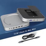 13 en 1 Mac Mini Dock avec boîtier de Disque Dur pour Mac Mini M1 avec Emplacement SSD/HDD, HDMI, VGA, 2 * USB 3.0, 2 * USB 2.0, TF/SD, Prise vidéo/Audio pour Mac Mini 2018/2020