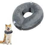 Nobleza - Collerette Chien Gonflable, Ajustable Collier de Récupération Chien Chat, Collerette pour Chien Anti Léchage Collerette Chat Anti Grattage avec Velcro (Gris, L)