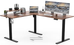 TRIUMPHKEY Bureau debout interchangeable forme de L 160 x 140cm Bureau réglable en hauteur Grand d'angle Gestion des câbles Port USB Poste de travail informatique Bureau électrique assis-debout Marron