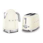 SMEG Kettle Jug  & 2-slice Toaster Set 1.5L 3Kw ,  Stainless Steel in Cream