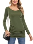 Totatuit maillot de corps Long en Coton Doux Femme Col en U Top haut à manches longues Larges Tank Top Haut Basique Femme T-Shirt Vert Armée,XL