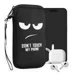 kwmobile Housse de Protection pour Smartphone XL - 6,7/6,8" - Sacoche de Protection pour Téléphone Portable en Néoprène Don't Touch My Phone Blanc-Noir