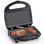 Snailar Appareil à Croque Monsieur avec Plaques Grill, 750w Sandwich Maker Antiadhésif, Poignée Froide, Noir