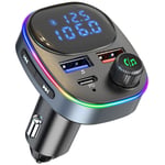 Adaptateur Bluetooth de voiture, transmetteur FM Bluetooth avec adaptateur USB C allume-cigare QC3.0 et PD3.0 de type C, intérieur d'accessoires de voiture pour système de musique d'autoradio mains libres