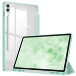 FINTIE Coque pour Samsung Galaxy Tab S9 FE Plus/Galaxy Tab S9 Plus 12.4 Pouces 2023 - [Rangement de Stylet] Housse Arrière Transparente Claire Etui avec Bord Antichoc, Vert Clair