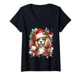 Womens Christmas English Toy Spaniel Dog Watercolor Artwork V-Neck T-Shirt