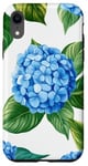 Coque pour iPhone XR Hortensias vert riche bleu pastel clair