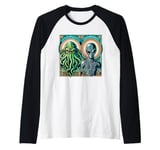 Alien Species Cthulhu and Grey Alien Raglan Baseball Tee