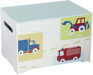 Vehicles Kids Toy Box - Childrens Bedroom Storage Chest with Bench Lid by