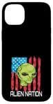 iPhone 14 Plus Funny Alien UFO USA Flag and Green Alien Head Case