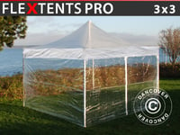 Snabbtält Depåtält Easy-up tält Eventtält Partytält FleXtents PRO 3x3m Transparent, inkl. 4 sidor