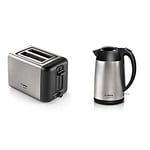 Bosch DesignLine TAT3P420GB 2 Slot Stainless Steel Toaster with variable controls - Silver & Black and DesignLine TWK3P420GB Stainless Steel Cordless Kettle, 1.7 Litres, 3000W - Silver & Black