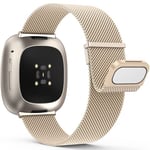 Yoohoo Straps Compatible with Fitbit Versa 3/Fitbit Versa 4/Fitbit Sense 2,Adjustable Stainless Steel with Double Magnetic Clasp Replacement Straps for Women Men/Champagne Gold