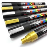 Uni-ball Posca Paint Marker Art Pen - Pc-5m - Gold And Silver - Wallet Of 6