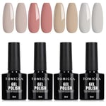 TOMICCA 4 Couleurs Gel Vernis à Ongles UV Rose Nude Gris Set Vernis Gel UV Semi Permanent Soak Off UV/LED Cadeau pour Starter Nail Art Salon DIY Home,8ml