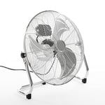 Daewoo 18” Floor Fan, 3 Speed Settings, Tilt Up And Down, Stainless Steel Blades, Non Slip Feet, Carry Handle, Instant Cool Air For Home, Office Or Gym Use, Silver Chrome For A Stylish Look