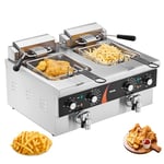 VEVOR Friteuse Électrique Commerciale, Friteuse à Huile de Comptoir 3000 W, 2 Cuves en Inox de 8,5 L, avec 2 Paniers à Frire, Température et Temps Réglable, pour Poulet Frit Snack-Bar Restaurant