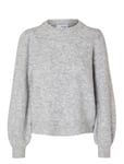 Selected Femme Slflulu Ls Knit Rib O-Neck Noos Grå