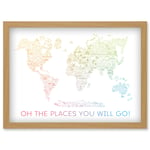 World Travel Landmark Line Map Oh The Places You Will Go! Rainbow White Artwork Framed Wall Art Print A4