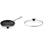 Tefal Jamie Oliver Cook's Direct Stainless Steel Frying Pan, 20 cm, Non-Stick Coating & 28097312 Compatible Glass Lid, 20 cm - Transparent