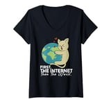 Womens World Domination Black Cat Catlovers V-Neck T-Shirt