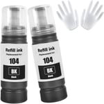 104 Encre 2 Noir Compatible pour Epson EcoTank ET-2810 ET-2815 ET-2820 ET-2825 ET-2710 ET-2711 ET-2712 ET-2714 ET-2715 ET-2720 ET-2721 ET-2726 ET-4700 ET-4800 Imprimante (BK*2)