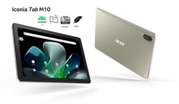 Acer Iconia Tab M10-11, Tablette Tactil 10,1'' WUXGA IPS avec Bumper Case (MediaTek M8183C, RAM 4 Go, SSD 128 Go, Bluetooth, USB-C, Wi-FI, MicroSD, Android 12), Tablette Champagne avec Finition Métal