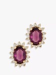 Eclectica Pre-Loved Oval Glass & Swarovski Crystal Clip-on Earrings, Dated Circa 1980s, Gold/Purple